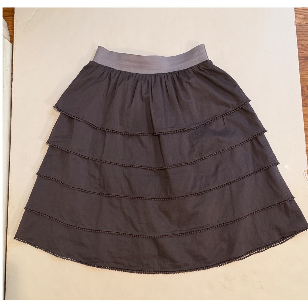 Edme & Esyllte Anthropologie Gray Tiered Pom Pom Trim Cotton Skirt Size 4